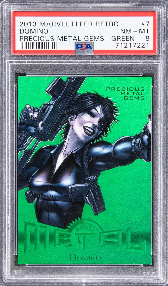 2013 Marvel Fleer Retro Precious Metal Gems Green Domino #7 card image