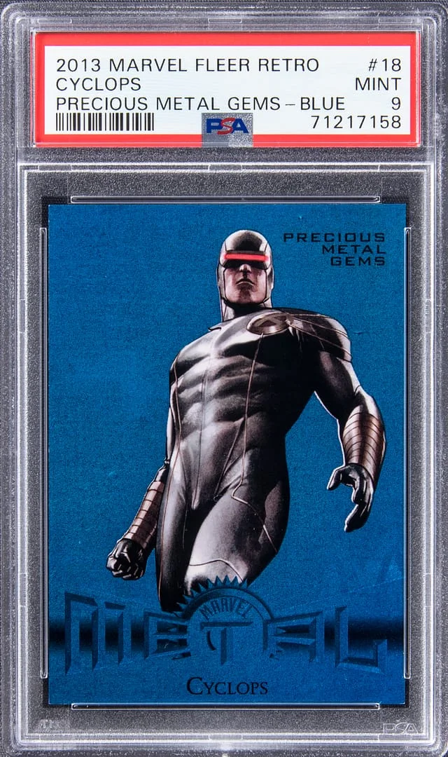 2013 Marvel Fleer Retro Precious Metal Gems (PMG) Blue Cyclops #18 card image