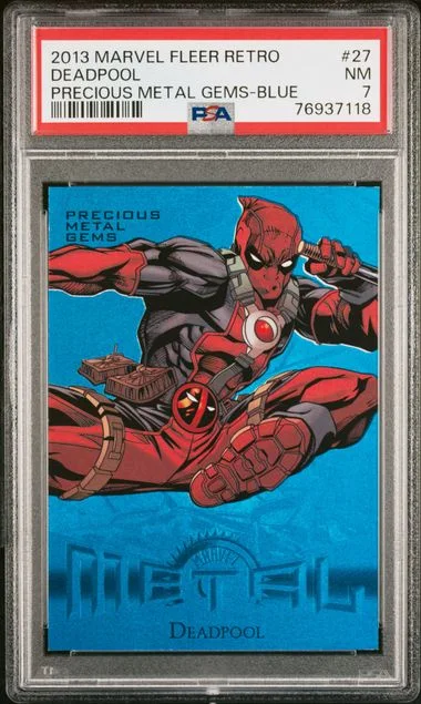 2013 Marvel Fleer Retro Precious Metal Gems (PMG) Blue Deadpool #27 card image