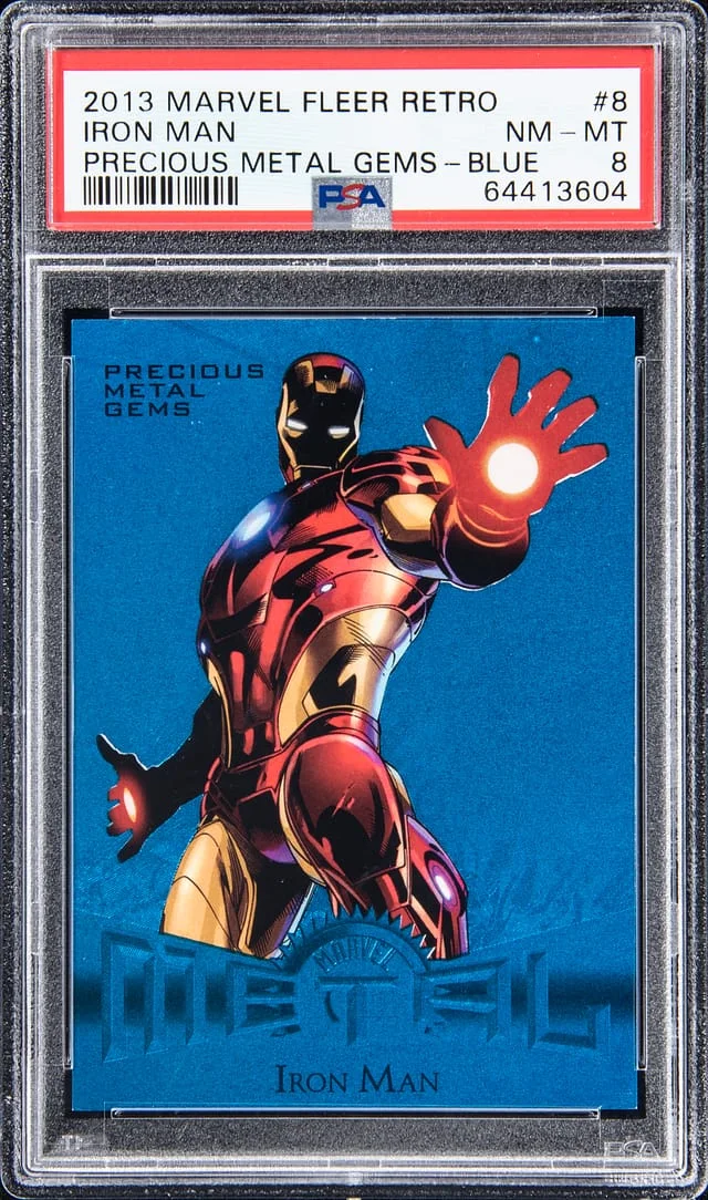2013 Marvel Fleer Retro Precious Metal Gems (PMG) Blue Iron Man #8 card image