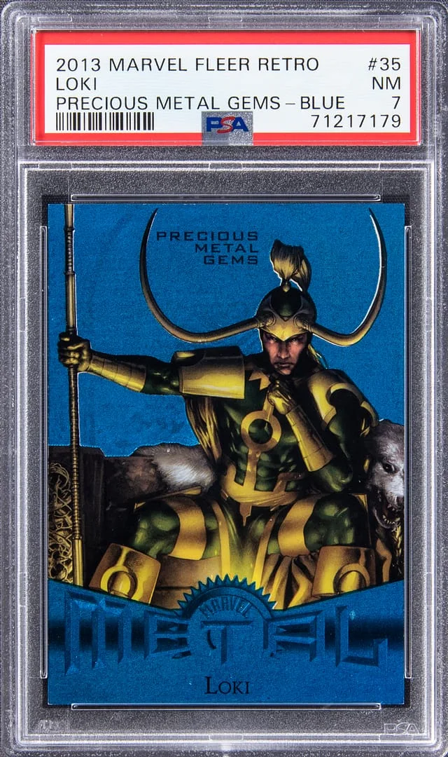 2013 Marvel Fleer Retro Precious Metal Gems (PMG) Blue Loki #35 card image