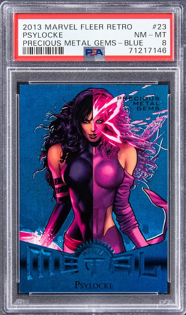 2013 Marvel Fleer Retro Precious Metal Gems (PMG) Blue Psylocke #23 card image