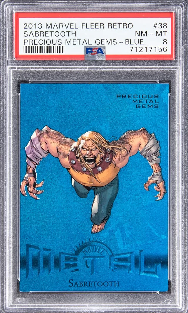 2013 Marvel Fleer Retro Precious Metal Gems (PMG) Blue Sabretooth #38 card image