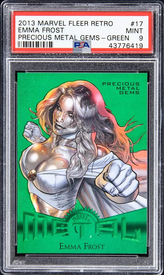2013 Marvel Fleer Retro Precious Metal Gems (PMG) Green Emma Frost #17 card image