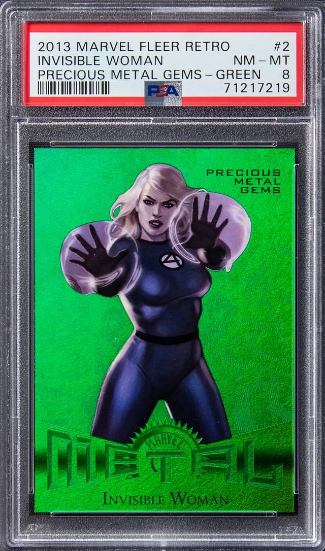 2013 Marvel Fleer Retro Precious Metal Gems (PMG) Green Invisible Woman #2 card image