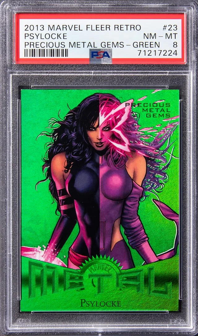 2013 Marvel Fleer Retro Precious Metal Gems (PMG) Green Psylocke #23 card image