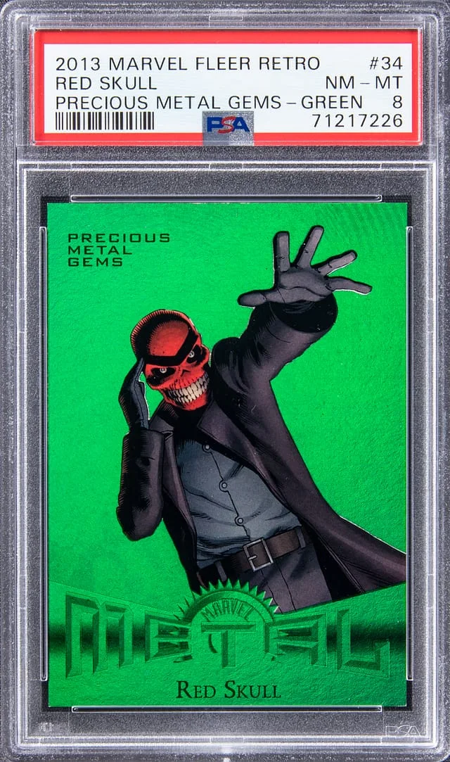 2013 Marvel Fleer Retro Precious Metal Gems (PMG) Green Red Skull #34 card image