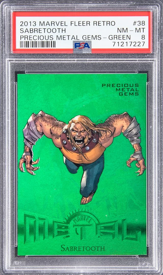 2013 Marvel Fleer Retro Precious Metal Gems (PMG) Green Sabertooth #38 card image