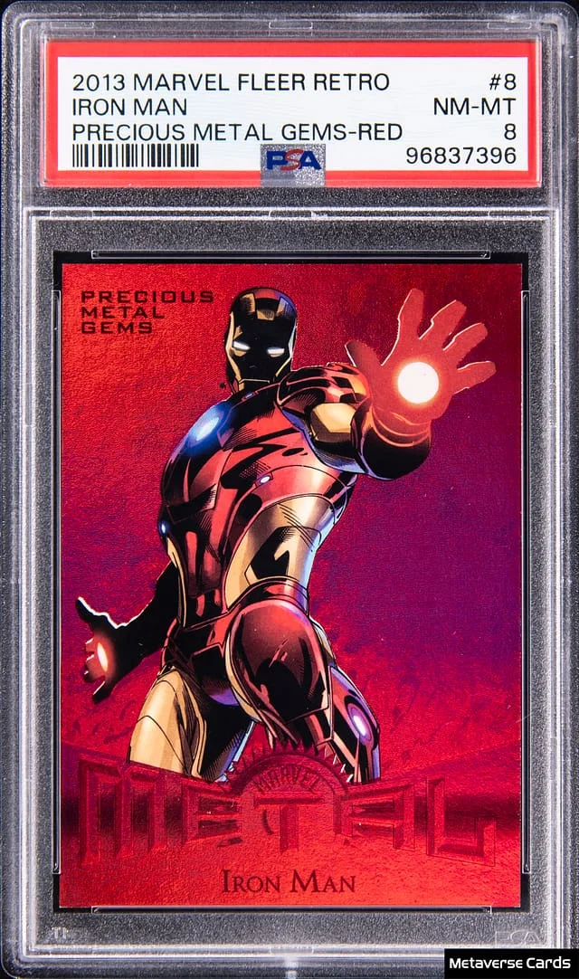 2013 Marvel Fleer Retro Precious Metal Gems (PMG) Red Iron Man #8 card image
