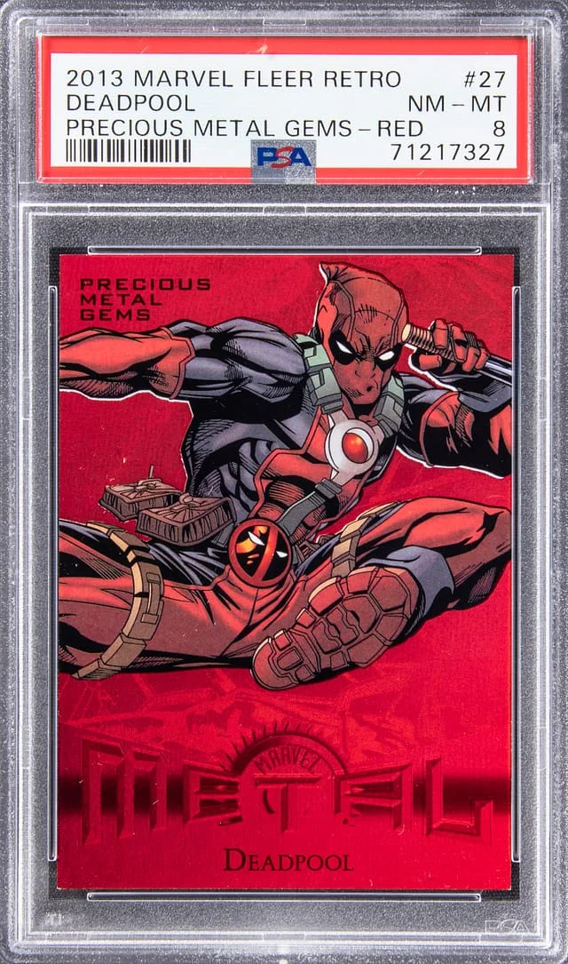 2013 Marvel Fleer Retro Precious Metal Gems Red Deadpool #27 card image
