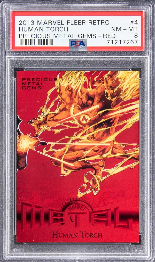 2013 Marvel Fleer Retro Precious Metal Gems Red Human Torch #4 card image