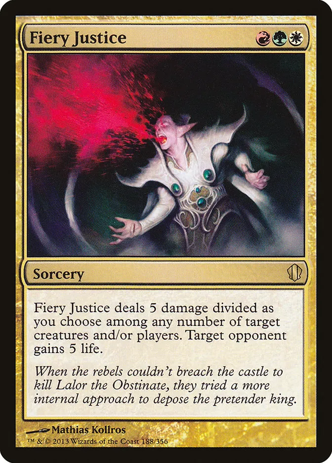 2013 Commander 2013 Fiery Justice rare #188 rare card image