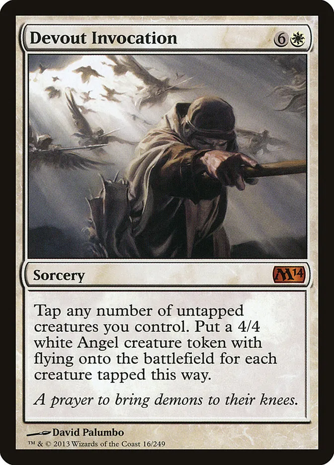 2013 Magic 2014 Devout Invocation mythic #16 mythic card image