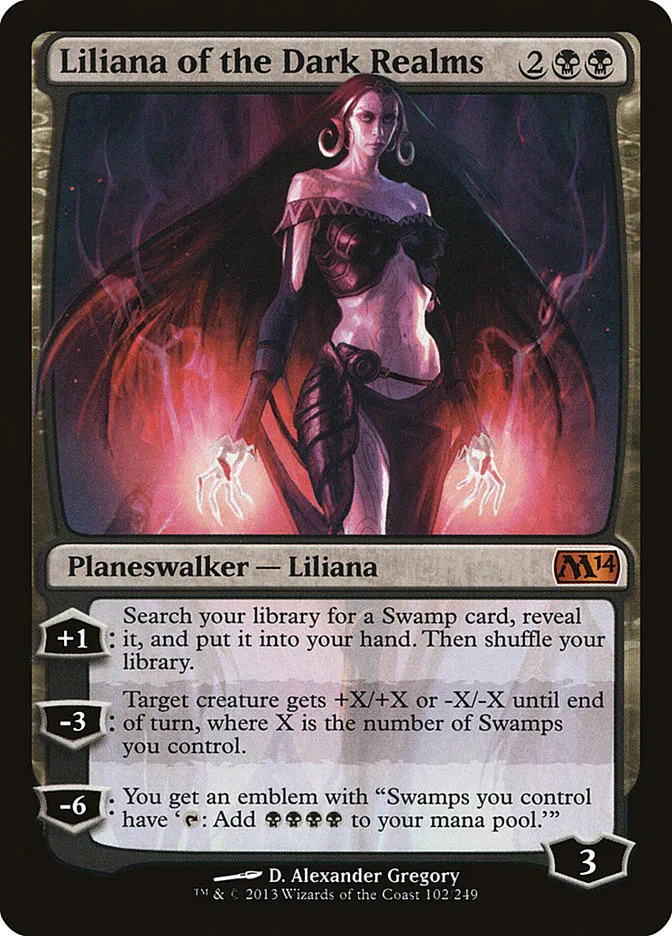 2013 Magic 2014 Liliana of the Dark Realms mythic #102 mythic card image
