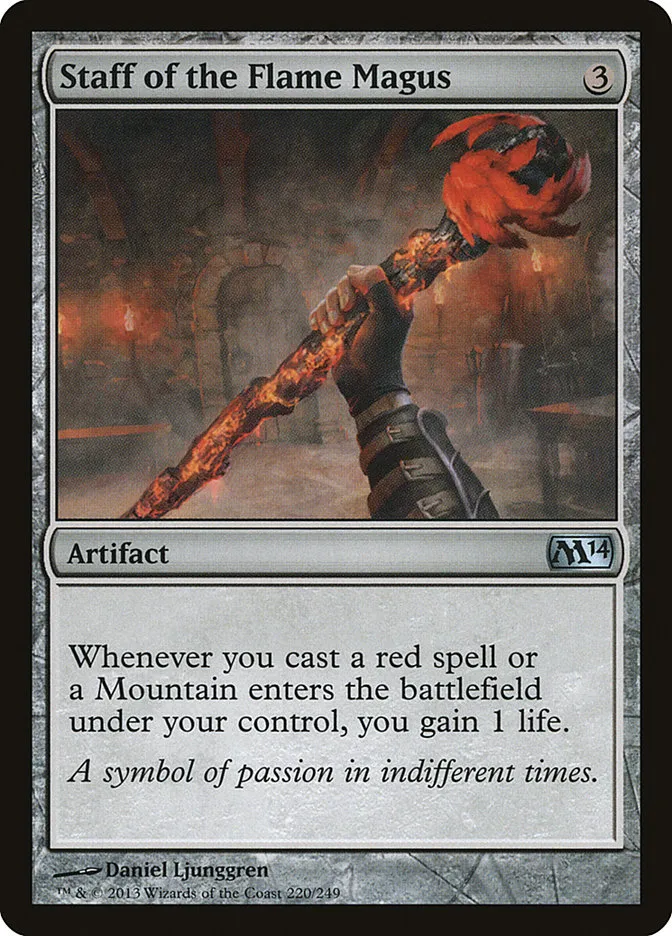 2013 Magic 2014 Staff of the Flame Magus #220 uncommon card image