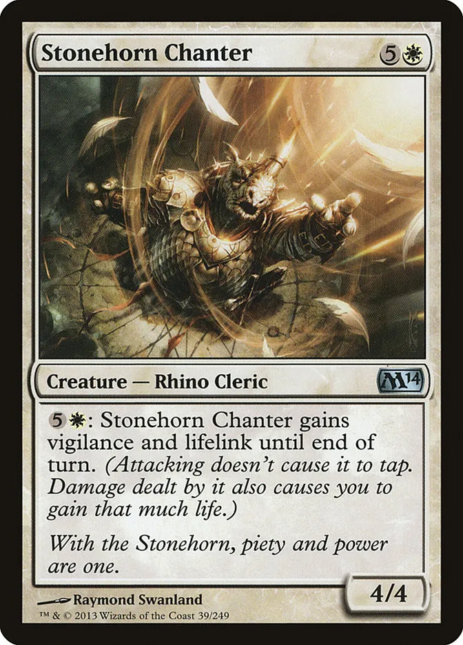 2013 Magic 2014 Stonehorn Chanter #39 uncommon card image