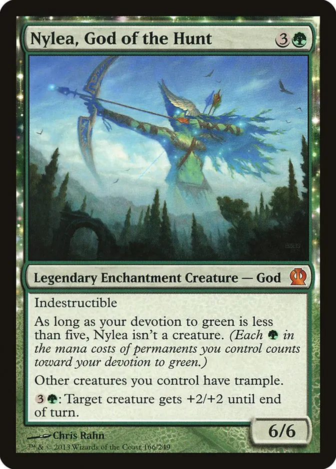2013 Theros Nylea, God of the Hunt #166 mythic card image