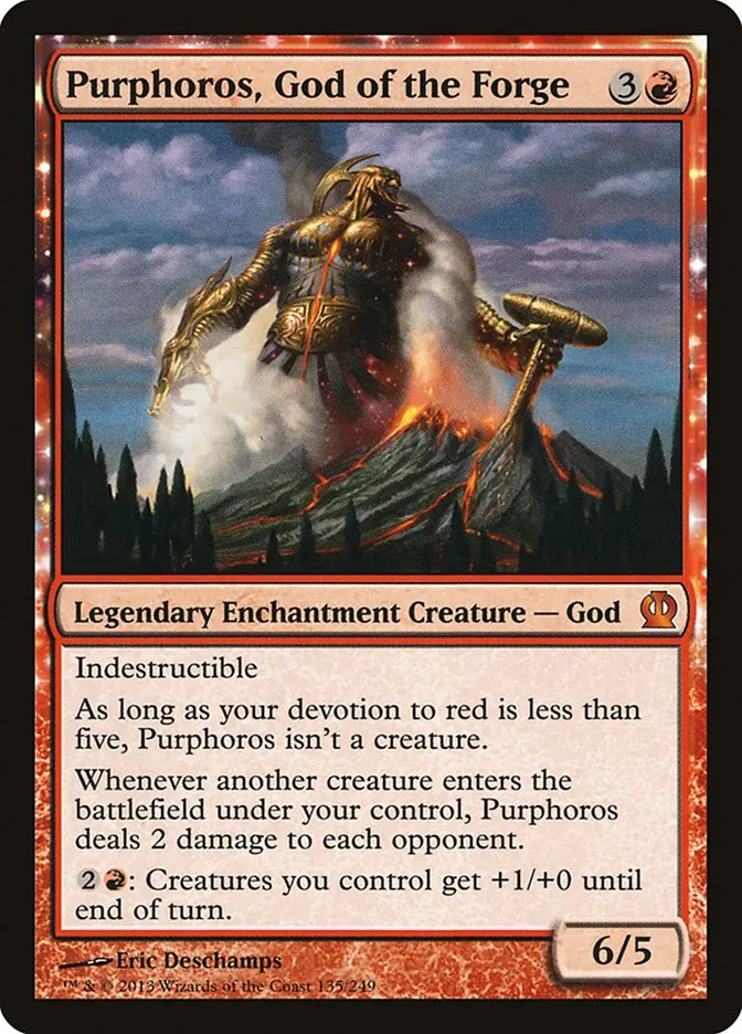 2013 Theros Purphoros, God of the Forge [Foil] mythic #135 mythic card image