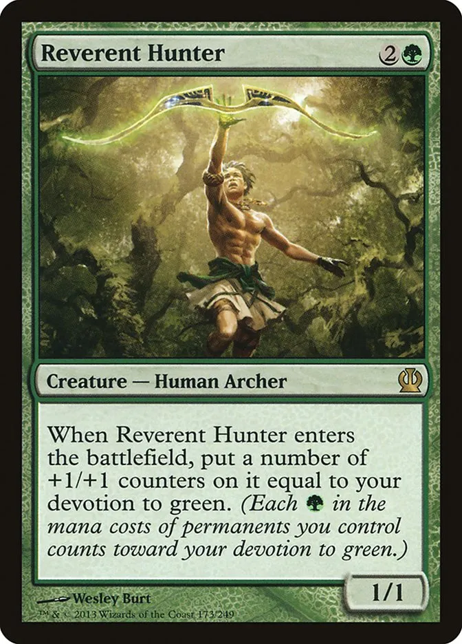 2013 Theros Reverent Hunter #173 rare card image