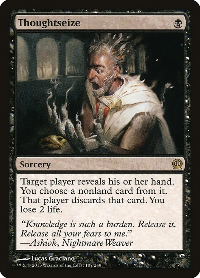 2013 Theros Thoughtseize #107 rare card image