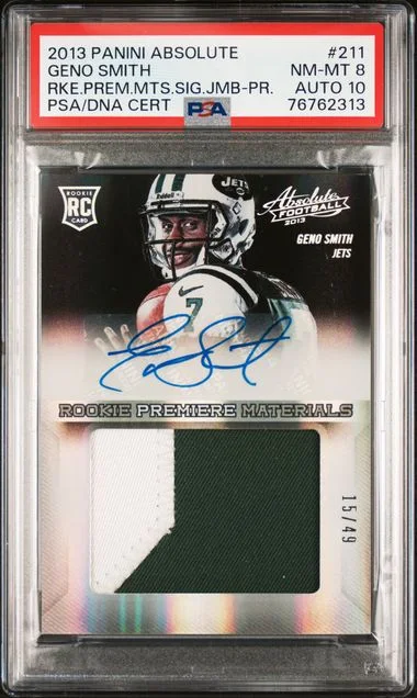 2013 Panini Absolute Geno Smith Premiere Materials Signature Jumbo-Prime #211 card image