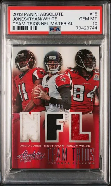 2013 Panini Absolute Julio Jones/Matt Ryan/Roddy Team Trios NFL Materials #15 card image