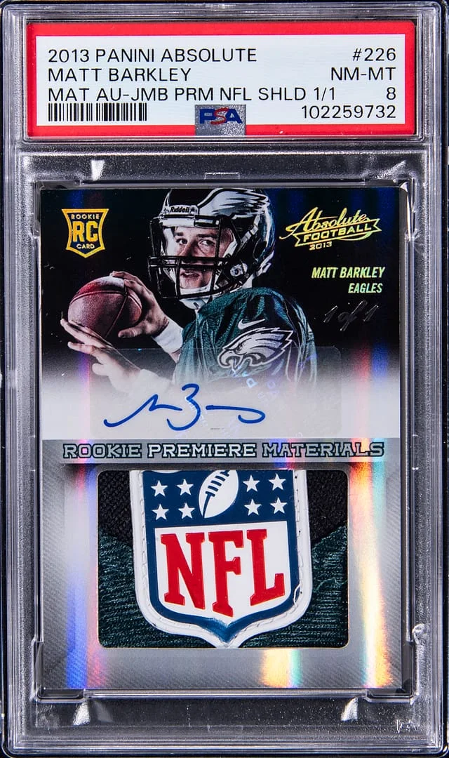 2013 Panini Absolute Matt Barkley Premiere Materials Autographs Jumbo Prime NFL Shield #226 card image