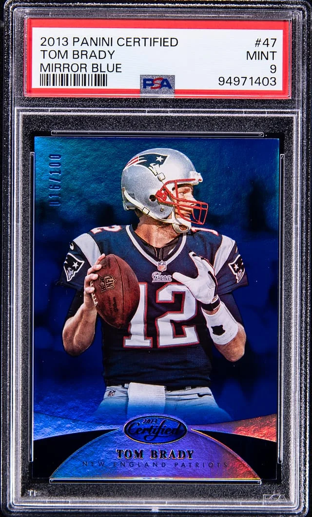 2013 Panini Certified Tom Brady Mirror Blue #47 card image