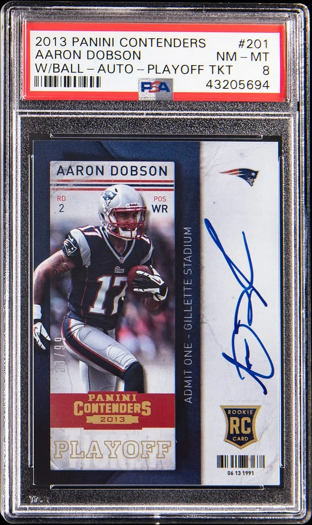 2013 Panini Contenders Aaron Dobson With Ball Autograph Playoff Ticket #201 card image