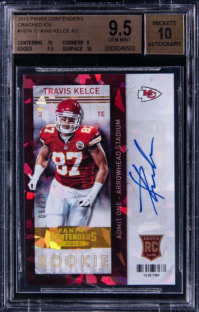 2013 Panini Contenders Travis Kelce Ticket Autograph Cracked Ice #187A card image