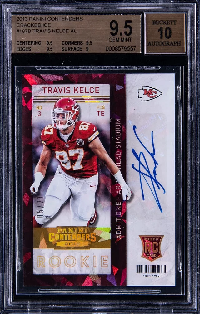 2013 Panini Contenders Travis Kelce Ticket Autograph Cracked Ice #187B card image