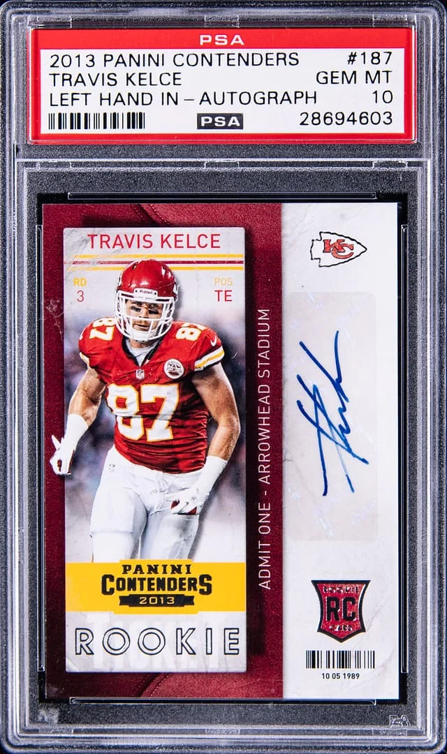2013 Panini Contenders Travis Kelce, Left Hand In Ticket Autograph #187 card image