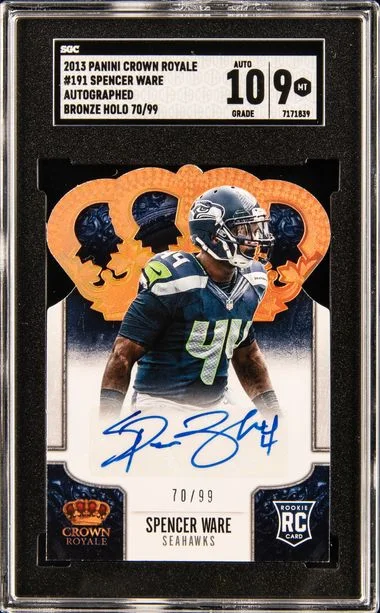 2013 Panini Crown Royale 191 Spencer Ware Autographed Bronze Holo #70/99 card image