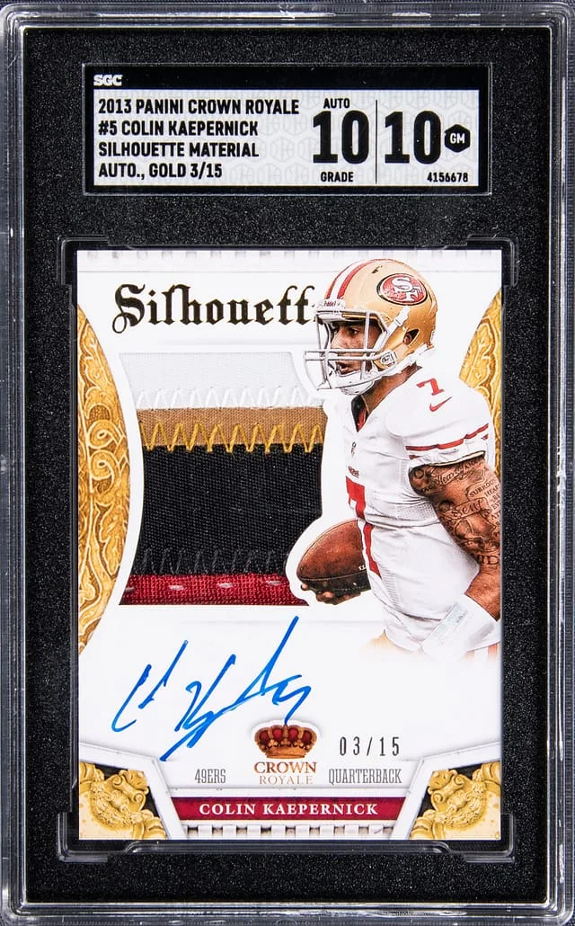 2013 Panini Crown Royale Colin Kaepernick Silhouette Material Autographs Gold #5 card image