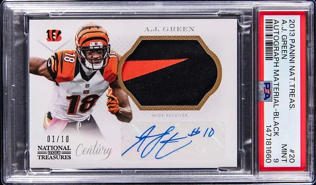 2013 Panini National Treasures A.J. Autograph Material Black #20 card image