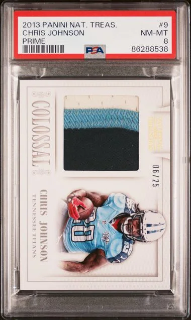 2013 Panini National Treasures Chris Johnson Game-Used Colossal Prime #9 card image