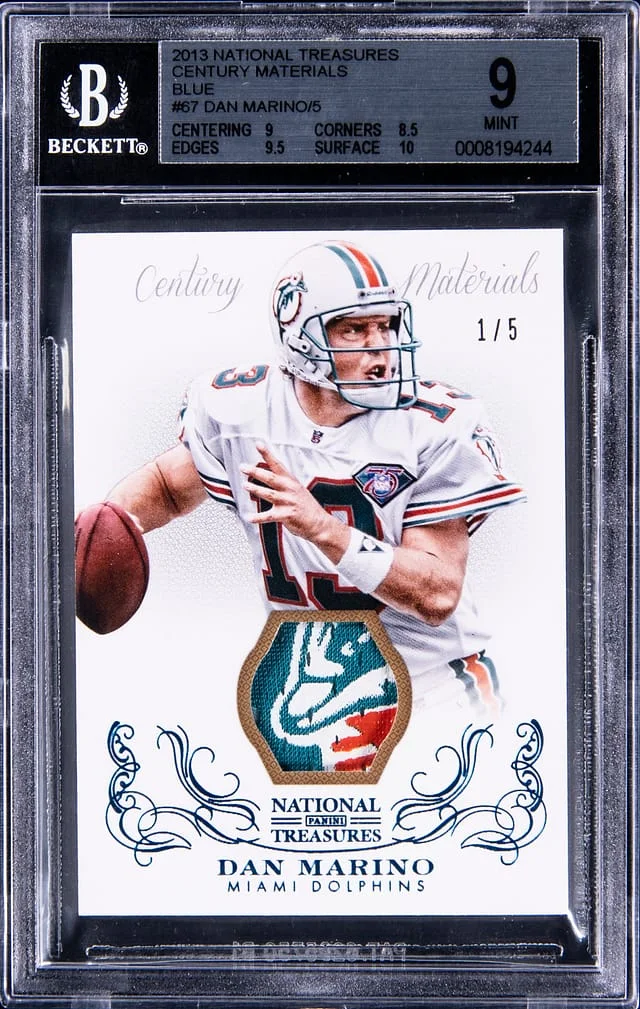 2013 Panini National Treasures Dan Marino Century Materials Blue #67 card image