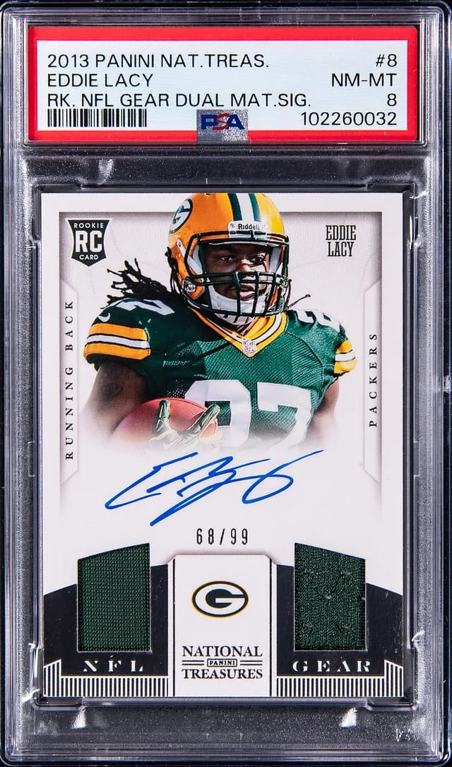 2013 Panini National Treasures Eddie Lacy NFL Gear Dual Material Signatures #8 card image