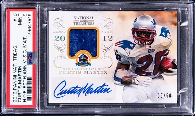2013 Panini National Treasures Football Curtis Martin Signed Patch Card #10 card image