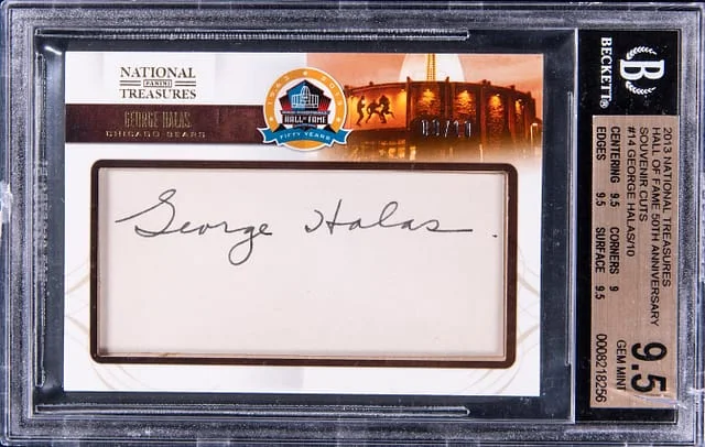 2013 Panini National Treasures George Halas Hall of Fame 50th Anniversary Souvenir Cuts #14 card image
