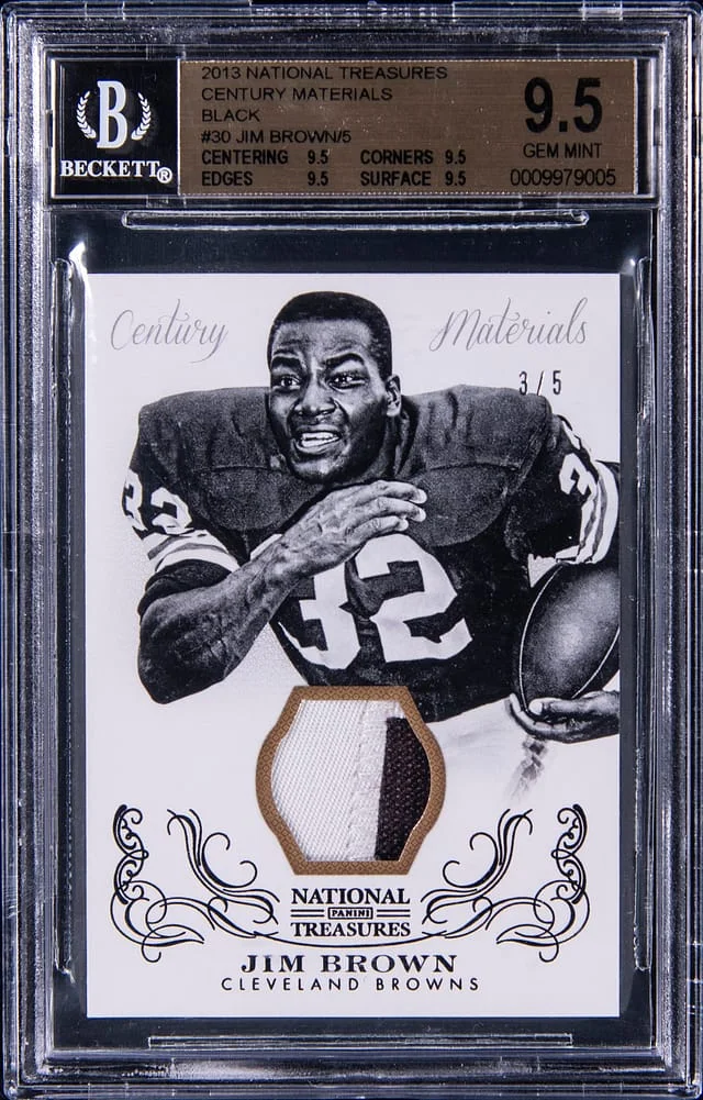 2013 Panini National Treasures Jim Brown Game Worn Century Materials Black #30 card image