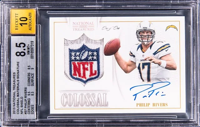 2013 Panini National Treasures Phillip Rivers Colossal Materials Signature NFL Shield #37 card image