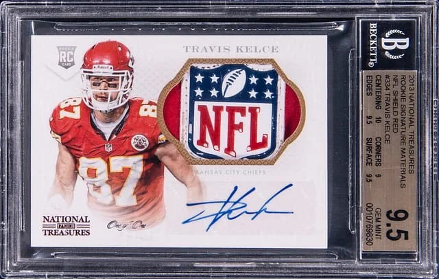 2013 Panini National Treasures Travis Kelce Autograph Materials Silver #334 card image