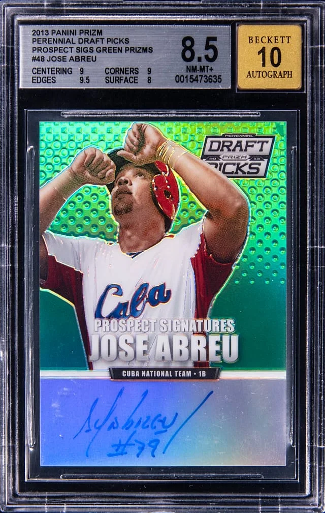2013 Panini Prizm Jose Abreu Perennial Draft Picks Prospect Signatures Green Prizm #48 card image