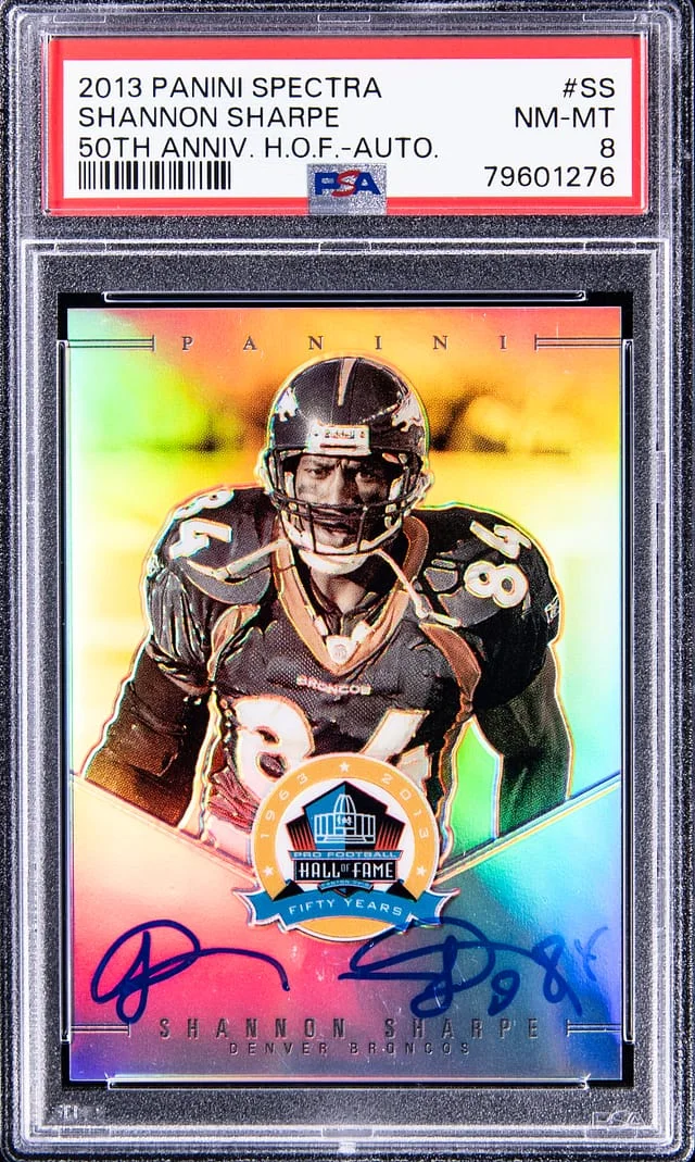2013 Panini Spectra Shannon Sharpe 50th Anniversary Hall of Fame Autograph #SS card image
