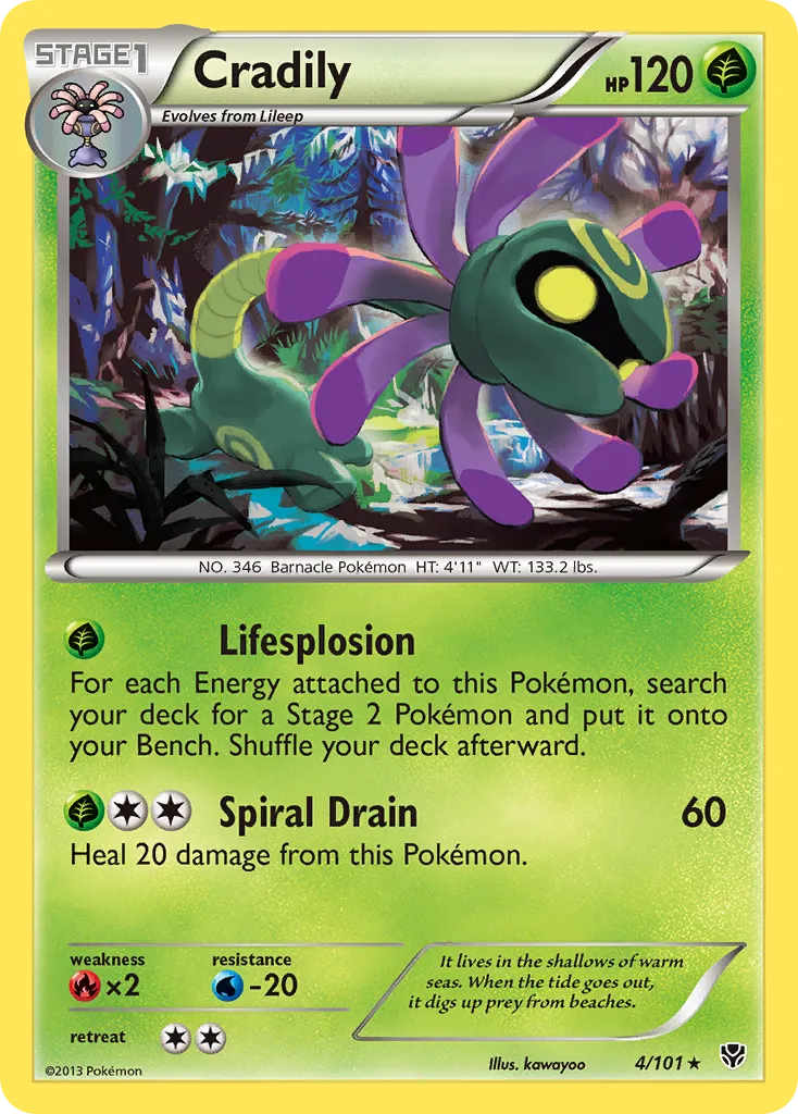 2013 Plasma Blast Cradily Rare #004/101 Rare card image
