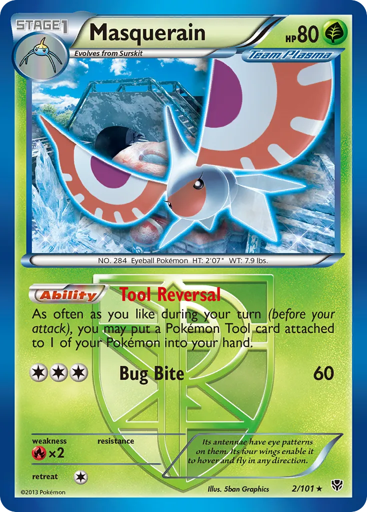 2013 Plasma Blast Masquerain Rare #002/101 Rare card image