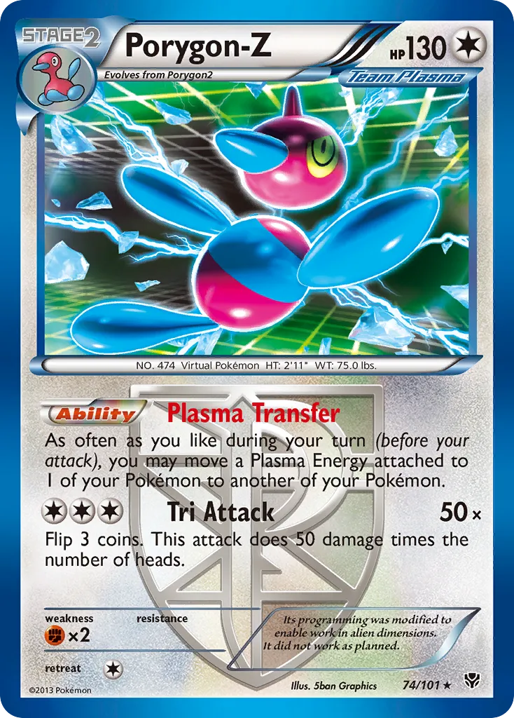 2013 Plasma Blast Porygon-Z #074/101 Rare Holo card image