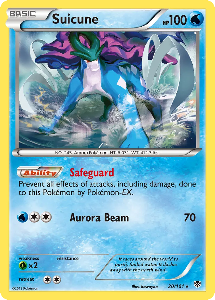 2013 Plasma Blast Suicune #020/101 Rare card image