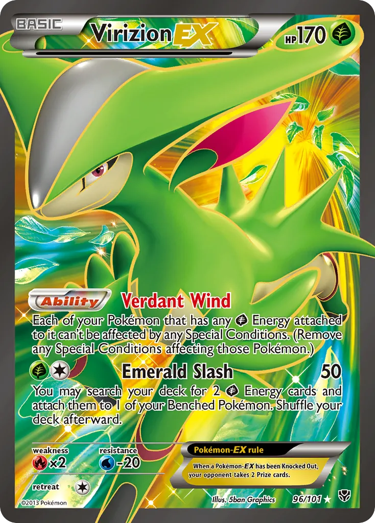 2013 Plasma Blast Virizion-EX #096/101 Rare Ultra card image